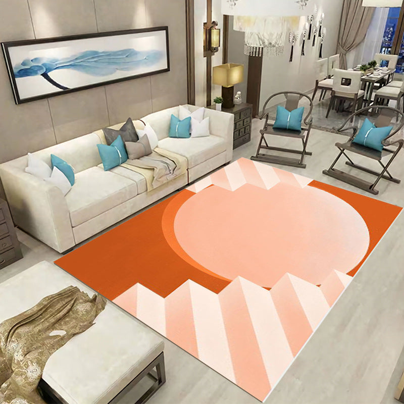 Orange Casual Carpet Polyester Circle Carpet Non-Slip Backing Carpet for Drawing Room