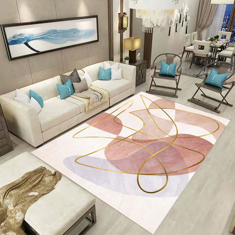 Orange Casual Carpet Polyester Circle Carpet Non-Slip Backing Carpet for Drawing Room