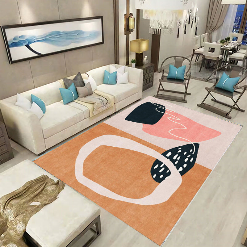 Orange Casual Carpet Polyester Circle Carpet Non-Slip Backing Carpet for Drawing Room