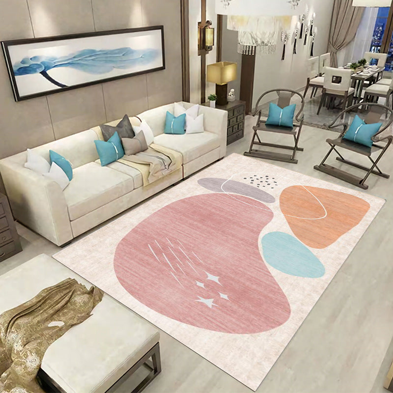 Tapis nordique rose en Polyester, bloc de couleur, tapis d'intérieur résistant aux taches, pour la décoration de la maison
