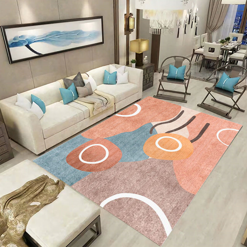 Tapis nordique rose en Polyester, bloc de couleur, tapis d'intérieur résistant aux taches, pour la décoration de la maison