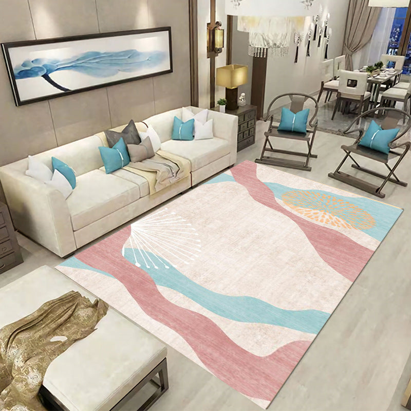 Tapis nordique rose en Polyester, bloc de couleur, tapis d'intérieur résistant aux taches, pour la décoration de la maison