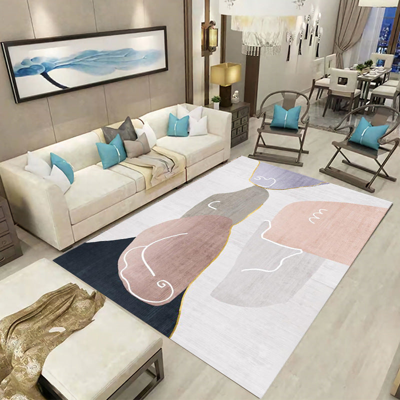 Tapis nordique rose en Polyester, bloc de couleur, tapis d'intérieur résistant aux taches, pour la décoration de la maison