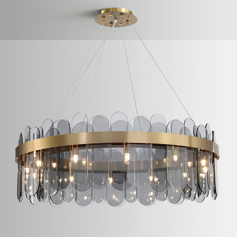 Drum Chandelier Light Fixture Vintage Glass Pendant Lighting for Restaurant