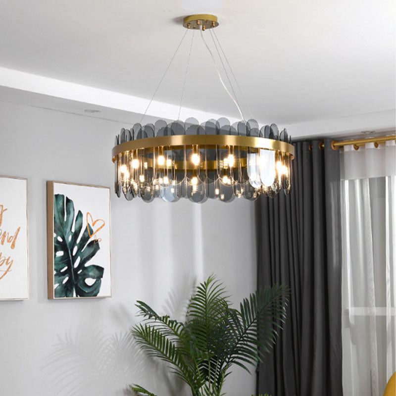 Drum Chandelier Light Fixture Vintage Glass Pendant Lighting for Restaurant