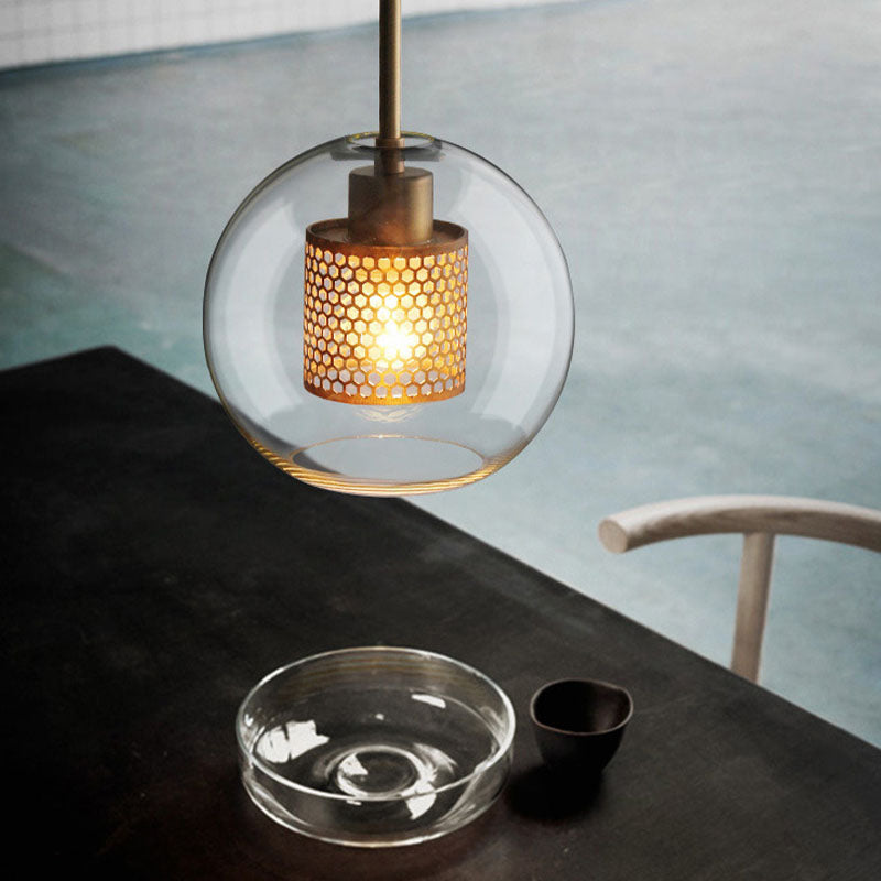 Modern One Head Hanging Light Clear Glass Ball Contemporary Down Lighting Pendant for Dinning Room