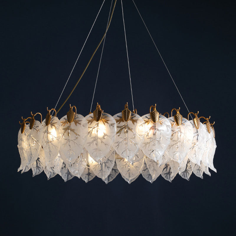 Leaf Chandelier Light Fixture Modern White Glass Pendant Lighting for Restaurant