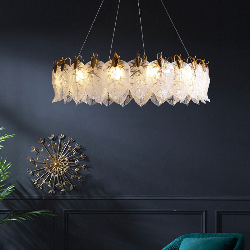 Leaf Chandelier Light Fixture Modern White Glass Pendant Lighting for Restaurant