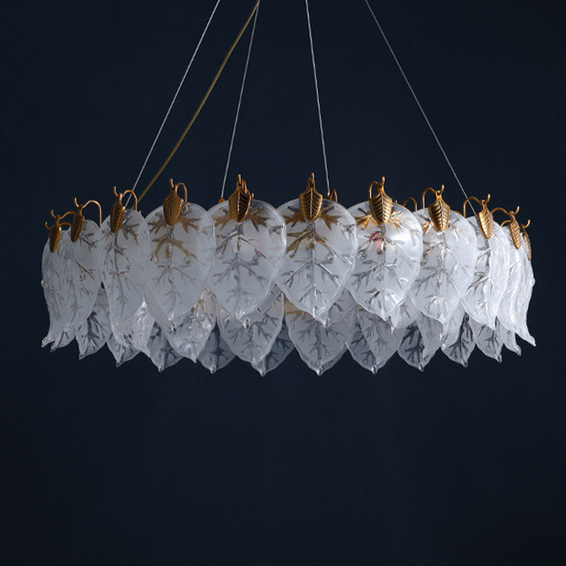 Leaf Chandelier Light Fixture Modern White Glass Pendant Lighting for Restaurant