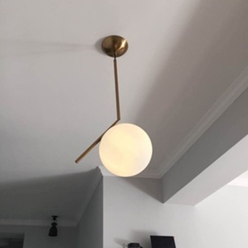 Colgante de forma de bola contemporánea de vidrio blanco 1 colgante de cabeza para comedor