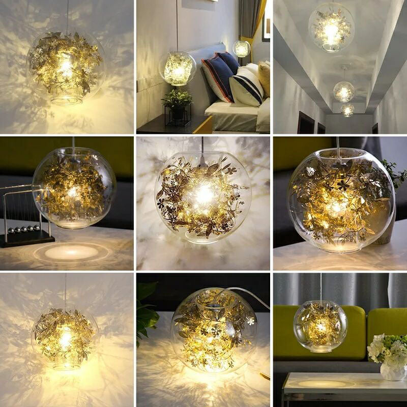 Un capestro a basso globo appeso vetro trasparente moderno ciondolo di illuminazione moderna
