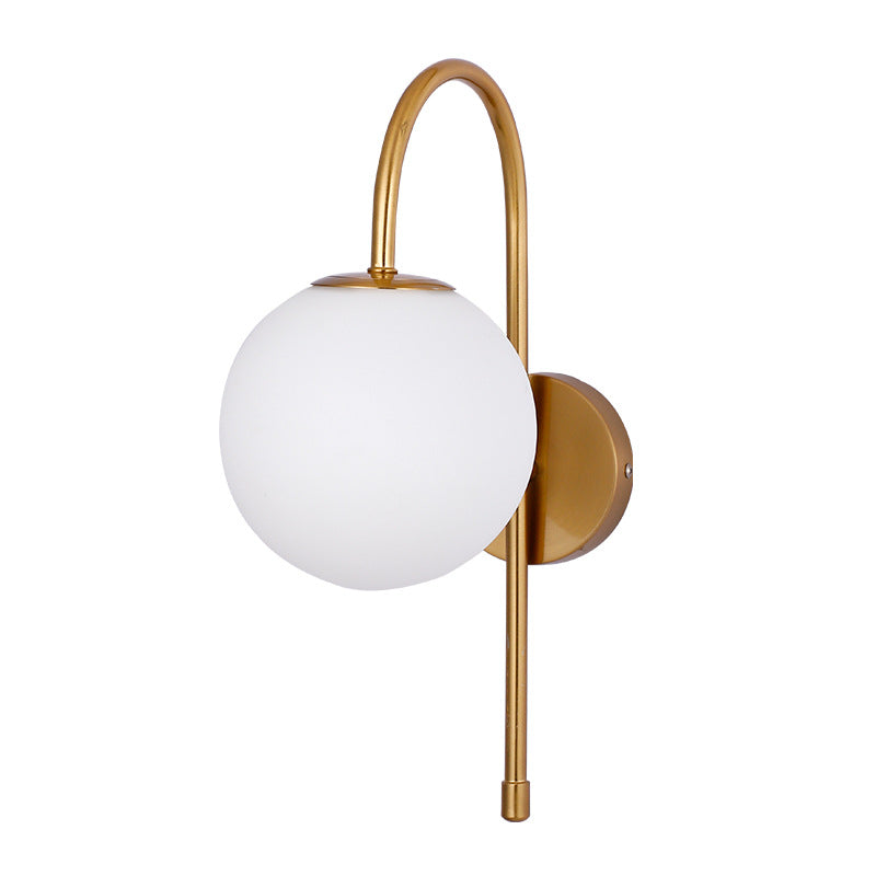 Contemporary Style Metal Wall Sconce with White Glass 1 Light Wall Lamp for Bedside