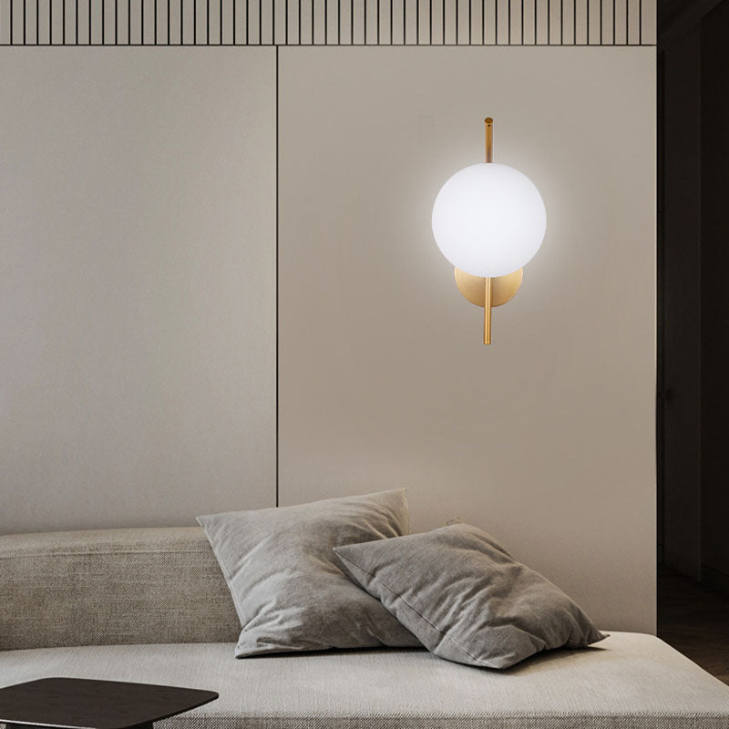 Contemporary Style Metal Wall Sconce with White Glass 1 Light Wall Lamp for Bedside