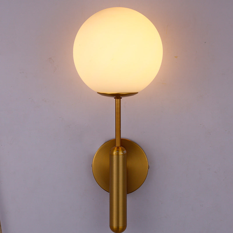 Contemporary Style Metal Wall Sconce with White Glass 1 Light Wall Lamp for Bedside