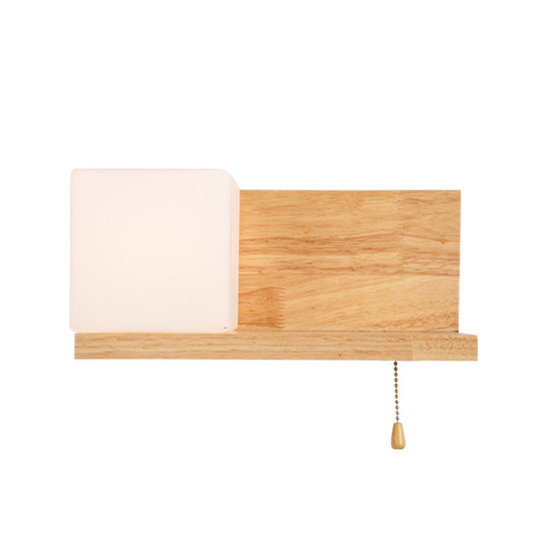 Luz de apliques de pared de madera simple 1 luz con luz de pared de sombra de vidrio para el dormitorio (sin decoración)