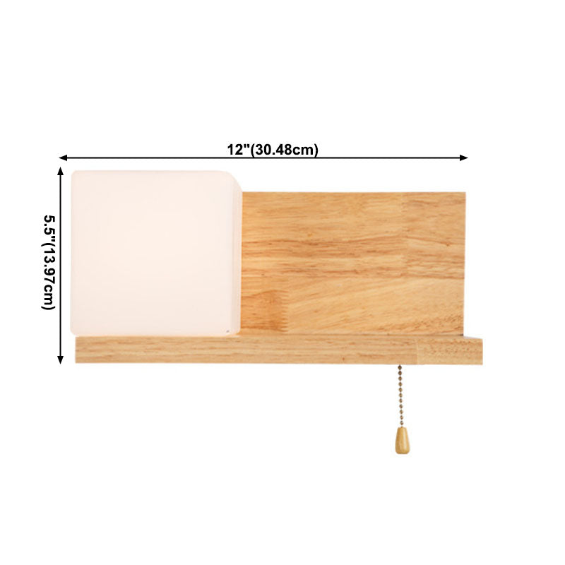 Luz de apliques de pared de madera simple 1 luz con luz de pared de sombra de vidrio para el dormitorio (sin decoración)