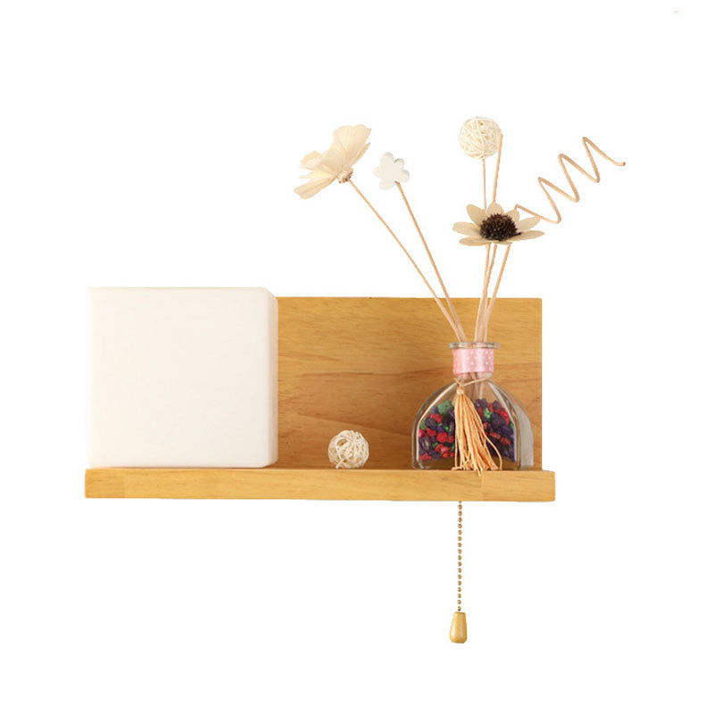 Luz de apliques de pared de madera simple 1 luz con luz de pared de sombra de vidrio para el dormitorio (sin decoración)