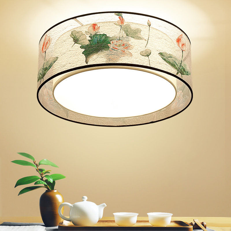 Vierkante/trommel stoffen plafondlamp Chinese stijl inbouwverlichtingsarmaturen voor woonkamer