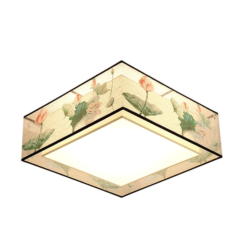 Square/Drum Fabric Ceiling Lamp Chinese Style Flush Mount Lighting Fixtures for Living Room