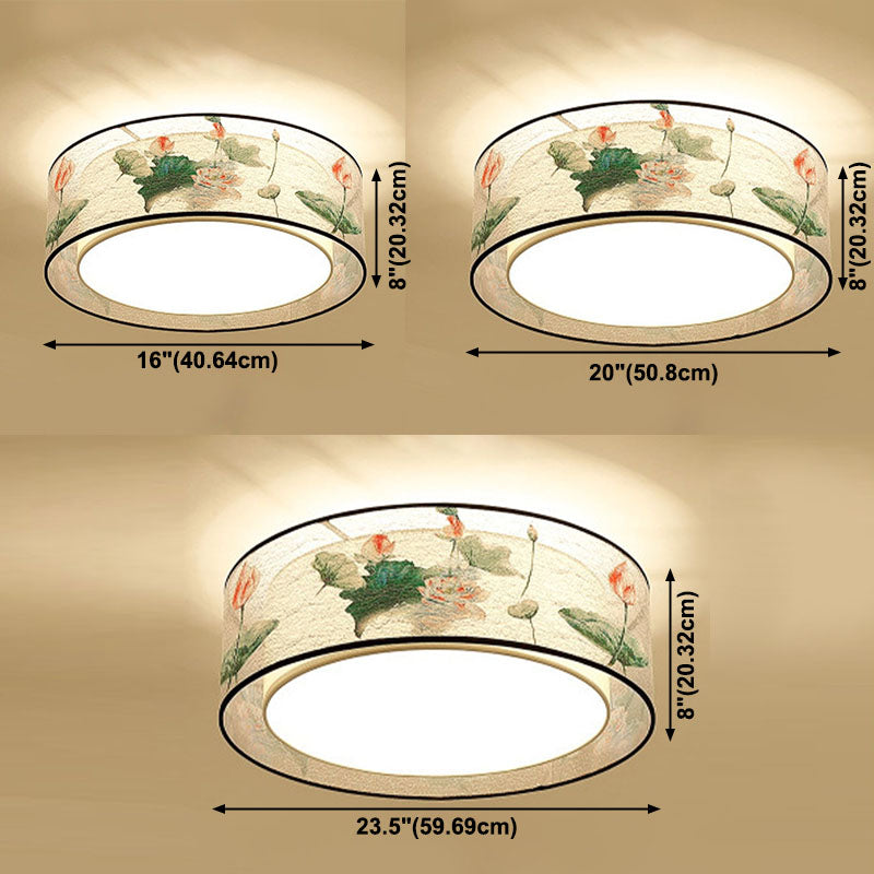 Square/Drum Fabric Ceiling Lamp Chinese Style Flush Mount Lighting Fixtures for Living Room