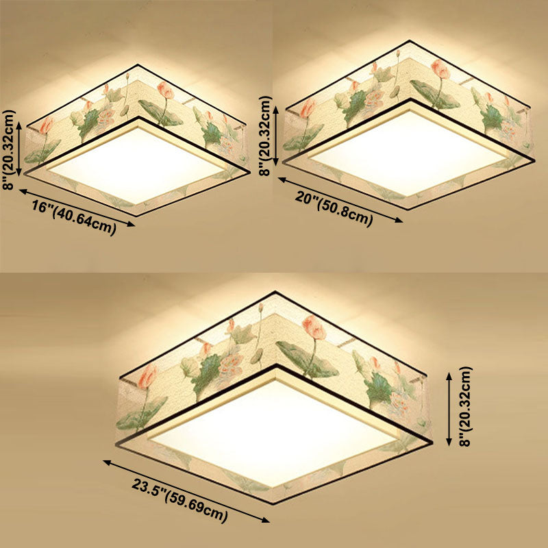 Square/Drum Fabric Ceiling Lamp Chinese Style Flush Mount Lighting Fixtures for Living Room