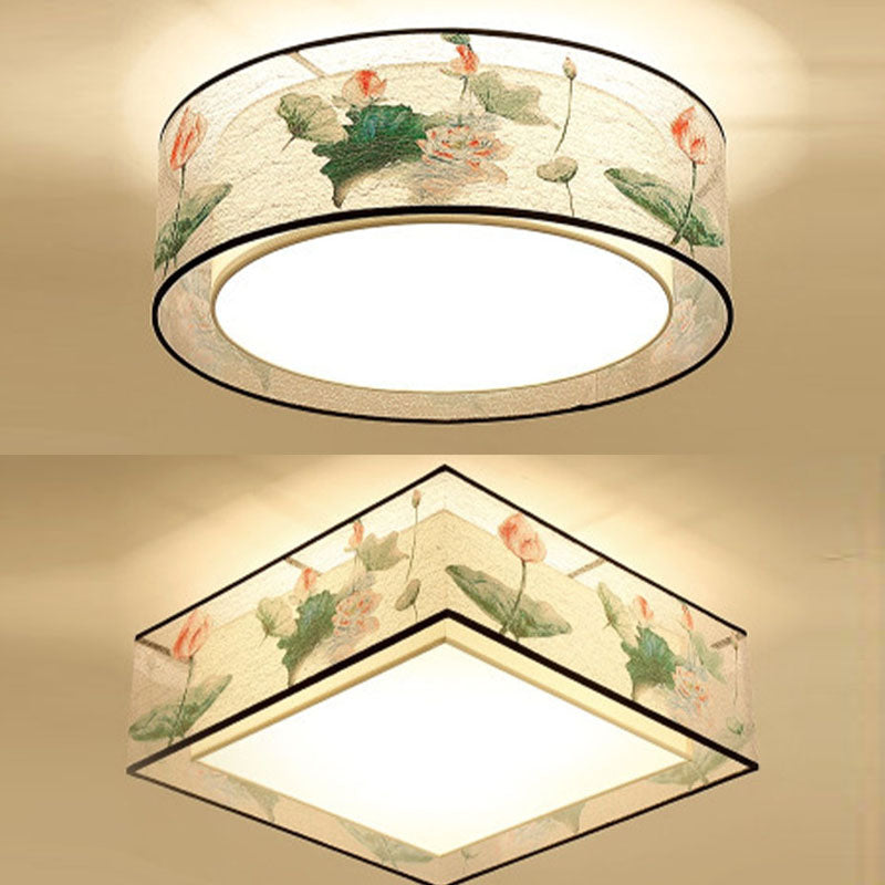 Vierkante/trommel stoffen plafondlamp Chinese stijl inbouwverlichtingsarmaturen voor woonkamer