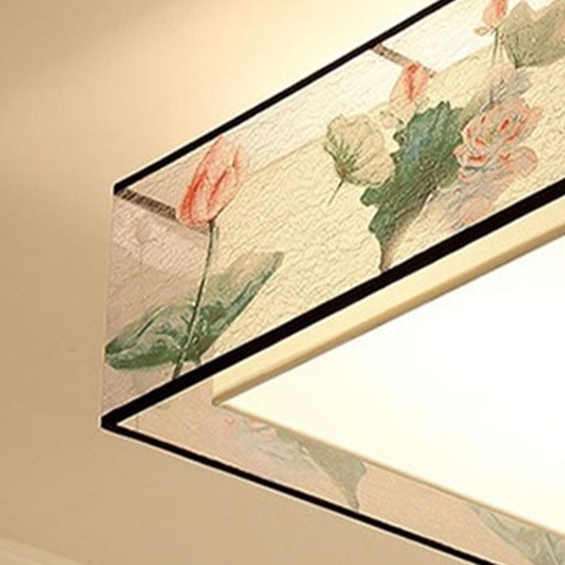 Square/Drum Fabric Ceiling Lamp Chinese Style Flush Mount Lighting Fixtures for Living Room