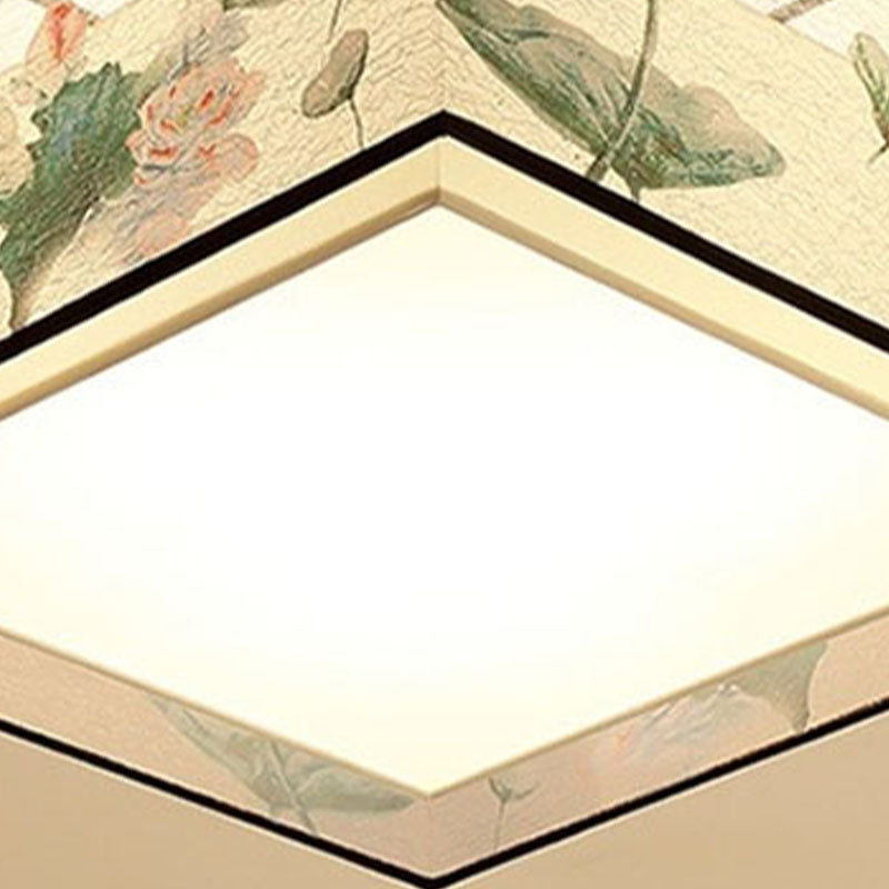 Square/Drum Fabric Ceiling Lamp Chinese Style Flush Mount Lighting Fixtures for Living Room