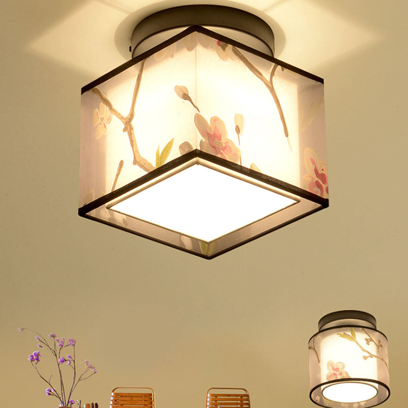 8 Long Fabric Ceiling Lamp Chinese Style Flush Mount Lighting Fixtures for Living Room