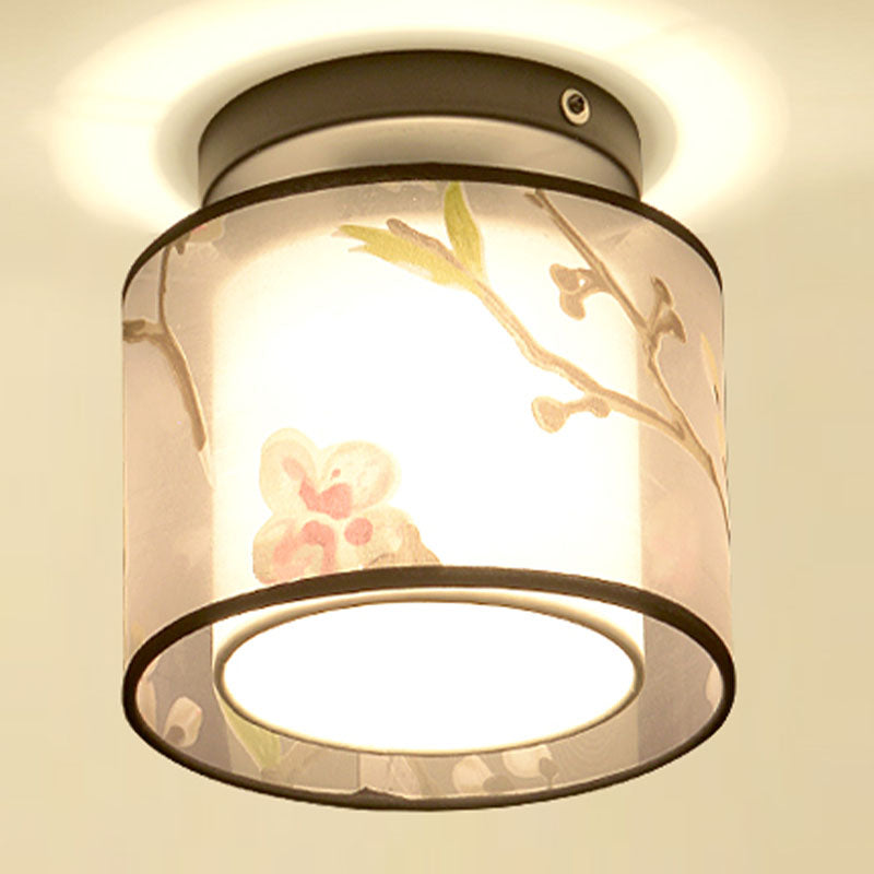 8 Long Fabric Ceiling Lamp Chinese Style Flush Mount Lighting Fixtures for Living Room