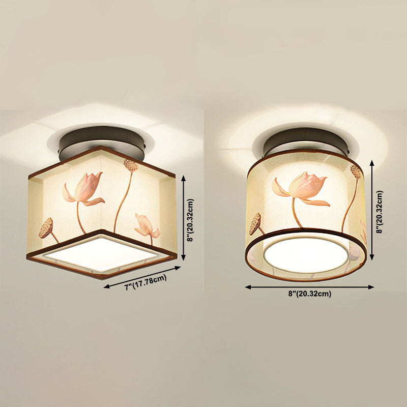 8 Long Fabric Ceiling Lamp Chinese Style Flush Mount Lighting Fixtures for Living Room