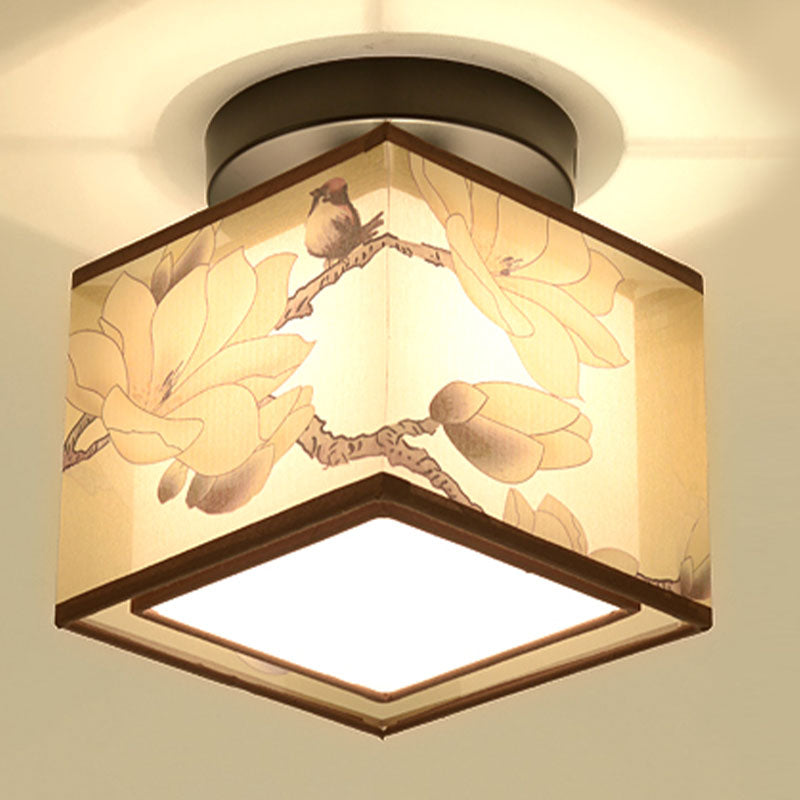 8 Long Fabric Ceiling Lamp Chinese Style Flush Mount Lighting Fixtures for Living Room