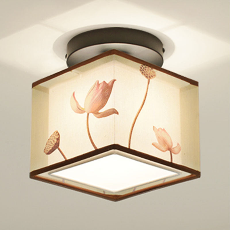 8 Long Fabric Ceiling Lamp Chinese Style Flush Mount Lighting Fixtures for Living Room