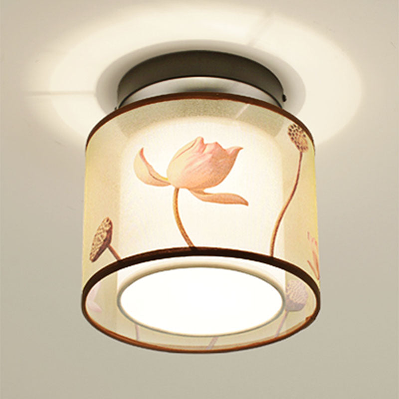 8 Long Fabric Ceiling Lamp Chinese Style Flush Mount Lighting Fixtures for Living Room