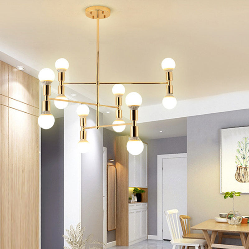Postmoderner Stil Multi -Lampen -Kronleuchter Gold Metall Hanging Anhängerlampe für Wohnzimmer