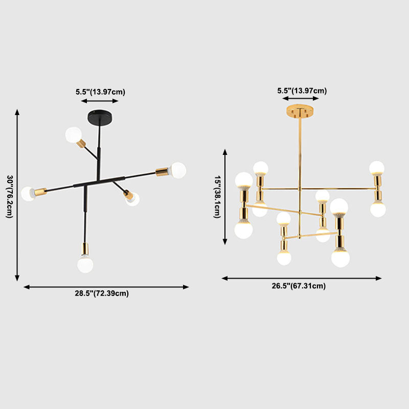 Postmoderner Stil Multi -Lampen -Kronleuchter Gold Metall Hanging Anhängerlampe für Wohnzimmer