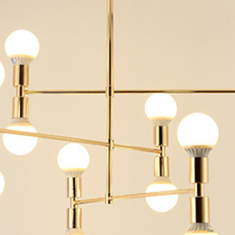 Postmoderner Stil Multi -Lampen -Kronleuchter Gold Metall Hanging Anhängerlampe für Wohnzimmer