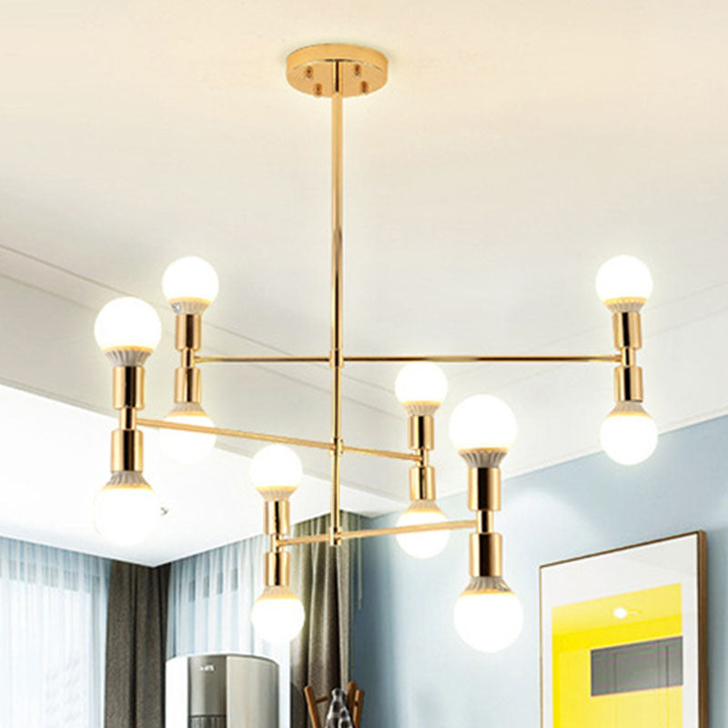 Postmoderner Stil Multi -Lampen -Kronleuchter Gold Metall Hanging Anhängerlampe für Wohnzimmer