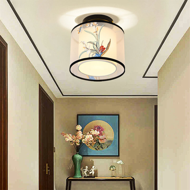 Square/Round Fabric Shade Flush Mount Chinese Style Flush Mount Lighting Fixtures
