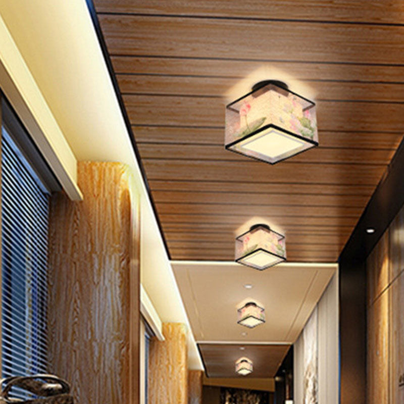 Square/Round Fabric Shade Flush Mount Chinese Style Flush Mount Lighting Fixtures