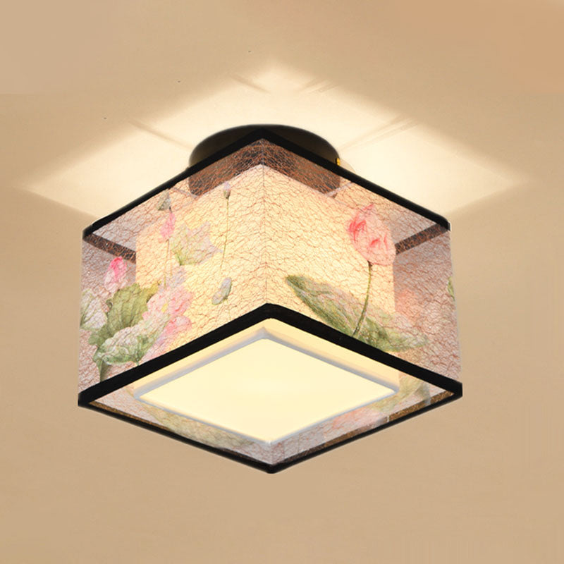 Square/Round Fabric Shade Flush Mount Chinese Style Flush Mount Lighting Fixtures