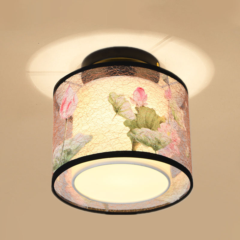 Square/Round Fabric Shade Flush Mount Chinese Style Flush Mount Lighting Fixtures