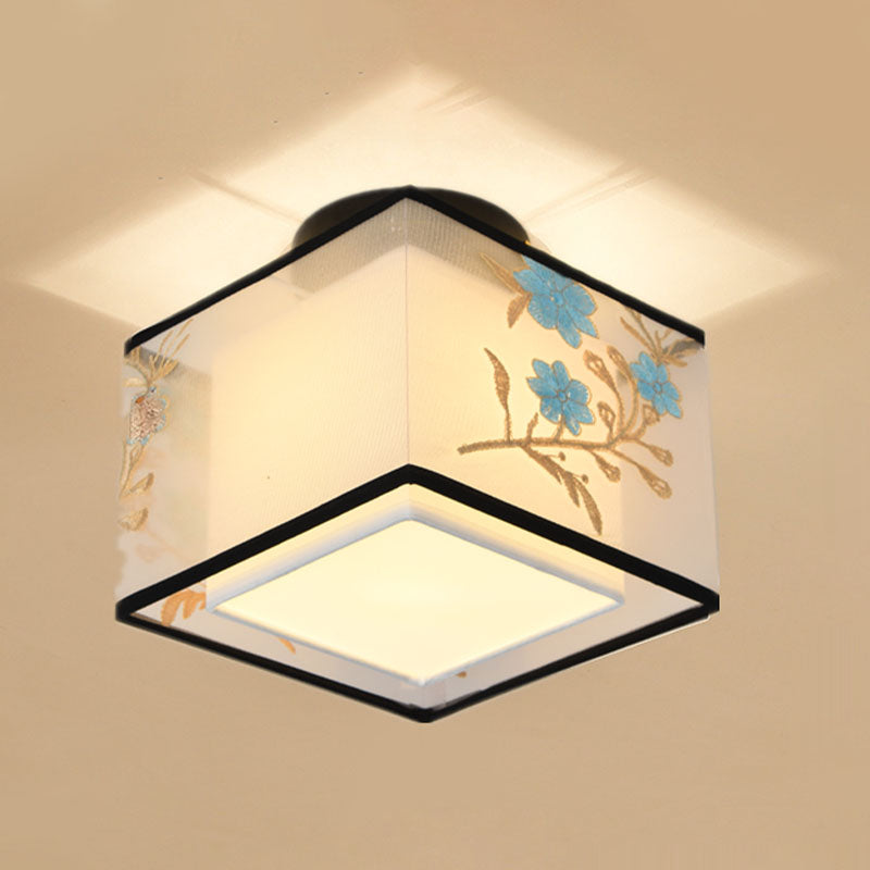 Square/Round Fabric Shade Flush Mount Chinese Style Flush Mount Lighting Fixtures