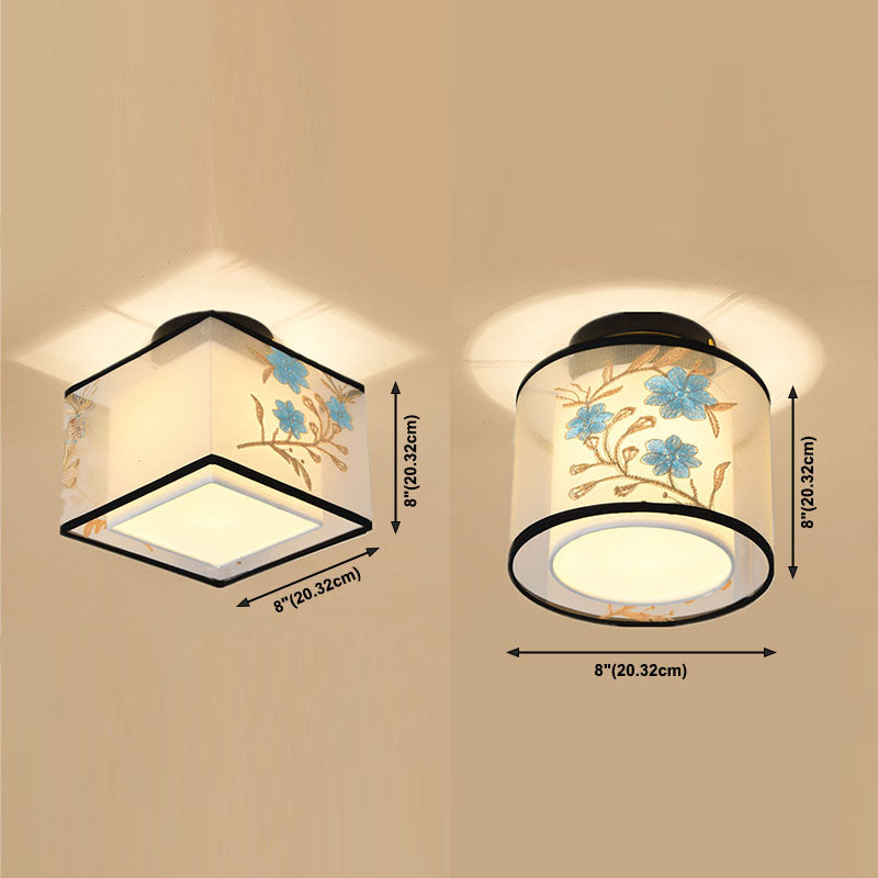 Square/Round Fabric Shade Flush Mount Chinese Style Flush Mount Lighting Fixtures