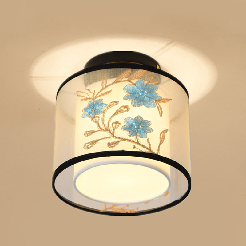 Square/Round Fabric Shade Flush Mount Chinese Style Flush Mount Lighting Fixtures