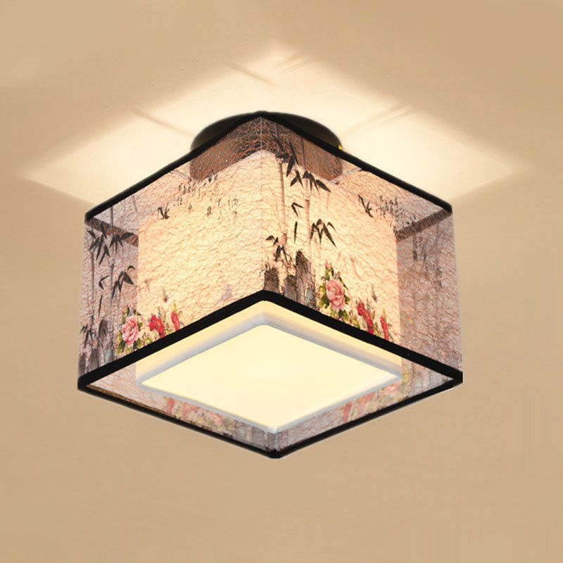 Square/Round Fabric Shade Flush Mount Chinese Style Flush Mount Lighting Fixtures