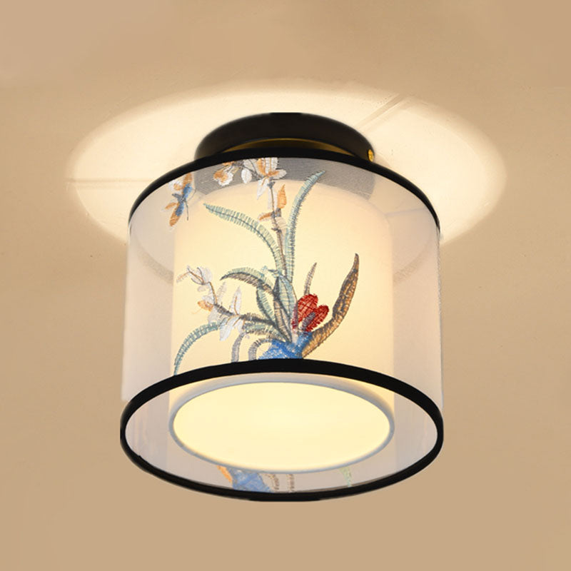 Square/Round Fabric Shade Flush Mount Chinese Style Flush Mount Lighting Fixtures