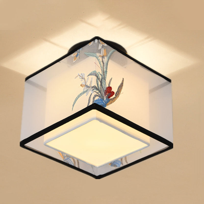 Square/Round Fabric Shade Flush Mount Chinese Style Flush Mount Lighting Fixtures