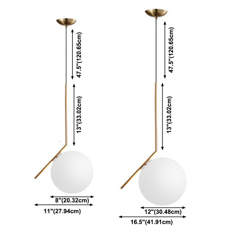 Colgante de forma de bola contemporánea de vidrio blanco 1 colgante de cabeza para comedor