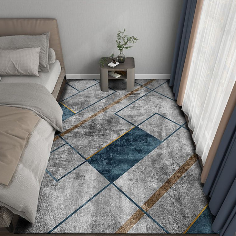 Blue Abstract Graphic Rug Polyester Modern Rug Washable Rug for Home Decor